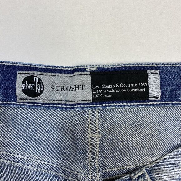 Levi's Silver Tab Straight Jeans Mens 36x32 Blue Relaxed Grunge Distressed Denim - Picture 2 of 10
